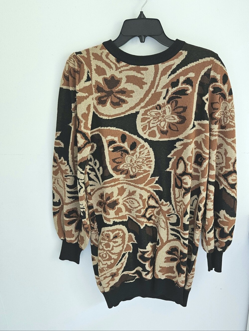 Flying Tomato Dress Paisley Sweater Dress Brown Tan Black